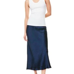 Aritzia Babaton Navy Satin Maxi Slip Skirt Size 12